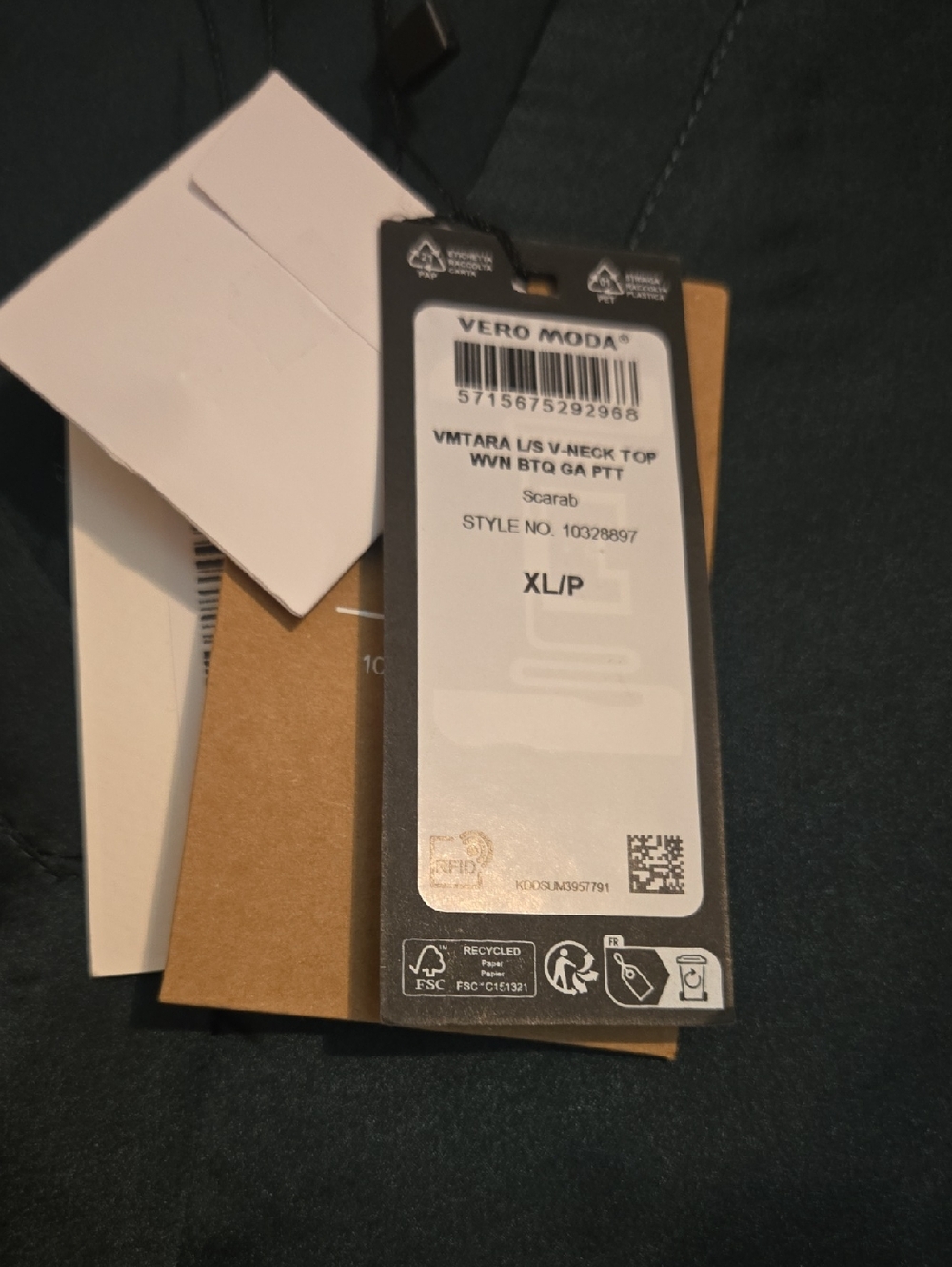 Vero Moda Dark Green V-Neck Blouse with Pleated Sleeves - Short Story - XLP - Picture 5 of 8